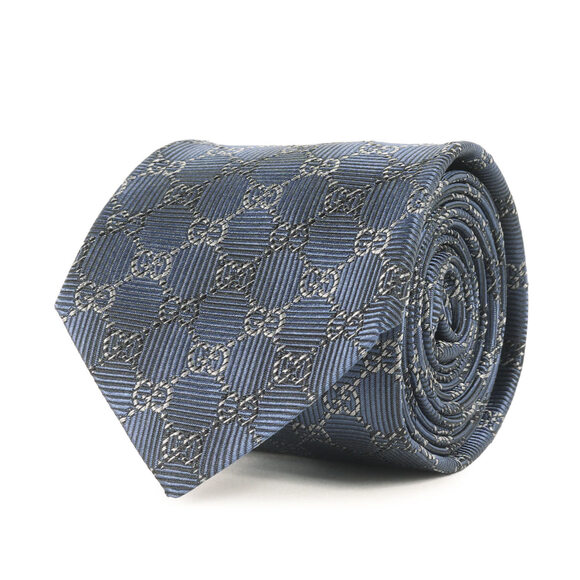 GUCCI GG Monogram Regimental Silk Tie in Navy Blue